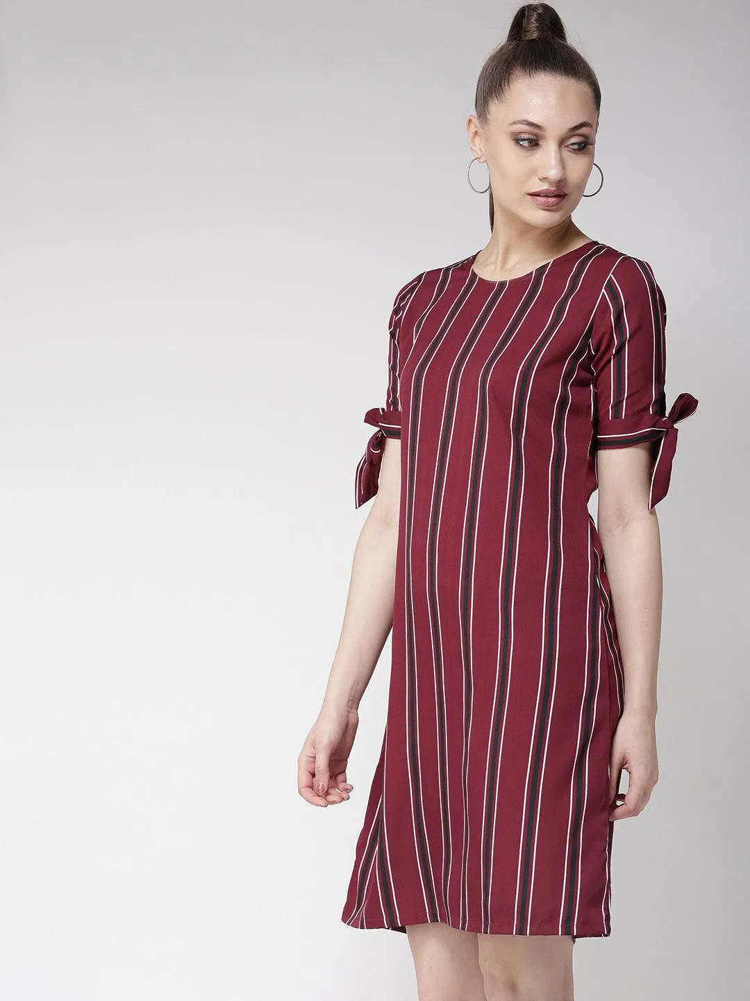 Women Maroon Striped A-Line Dress