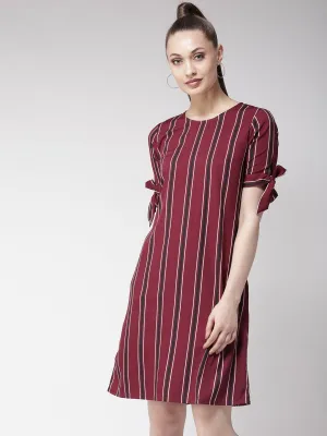 Women Maroon Striped A-Line Dress