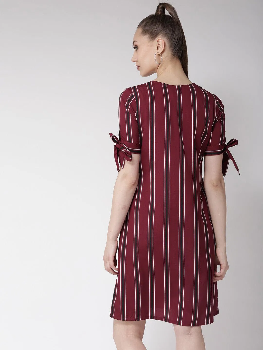 Women Maroon Striped A-Line Dress