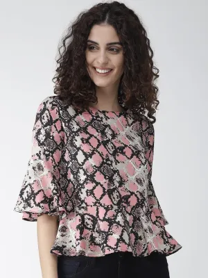 Women Pink & Black Snakeskin Print A-Line Top