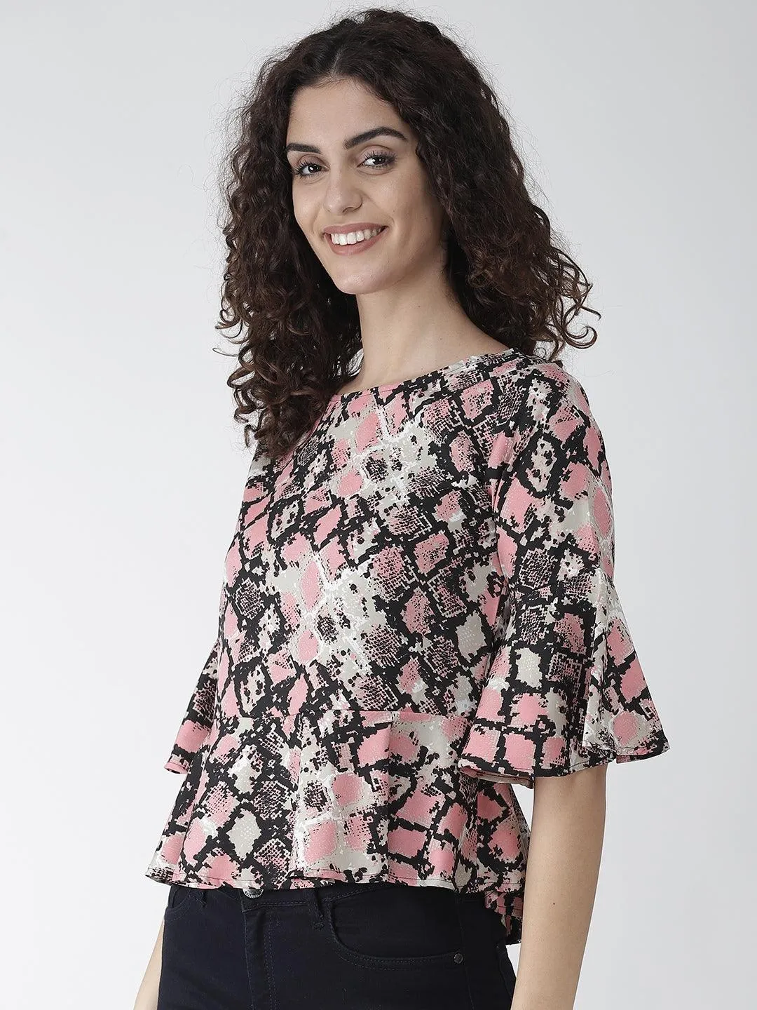Women Pink & Black Snakeskin Print A-Line Top