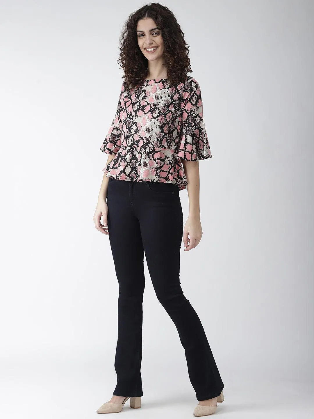 Women Pink & Black Snakeskin Print A-Line Top