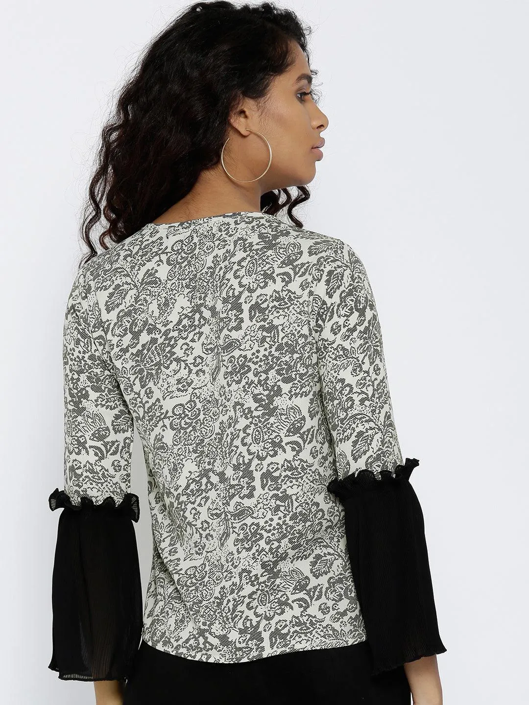 Women White & Black Printed Top