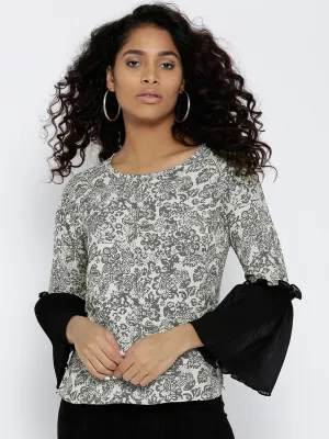 Women White & Black Printed Top