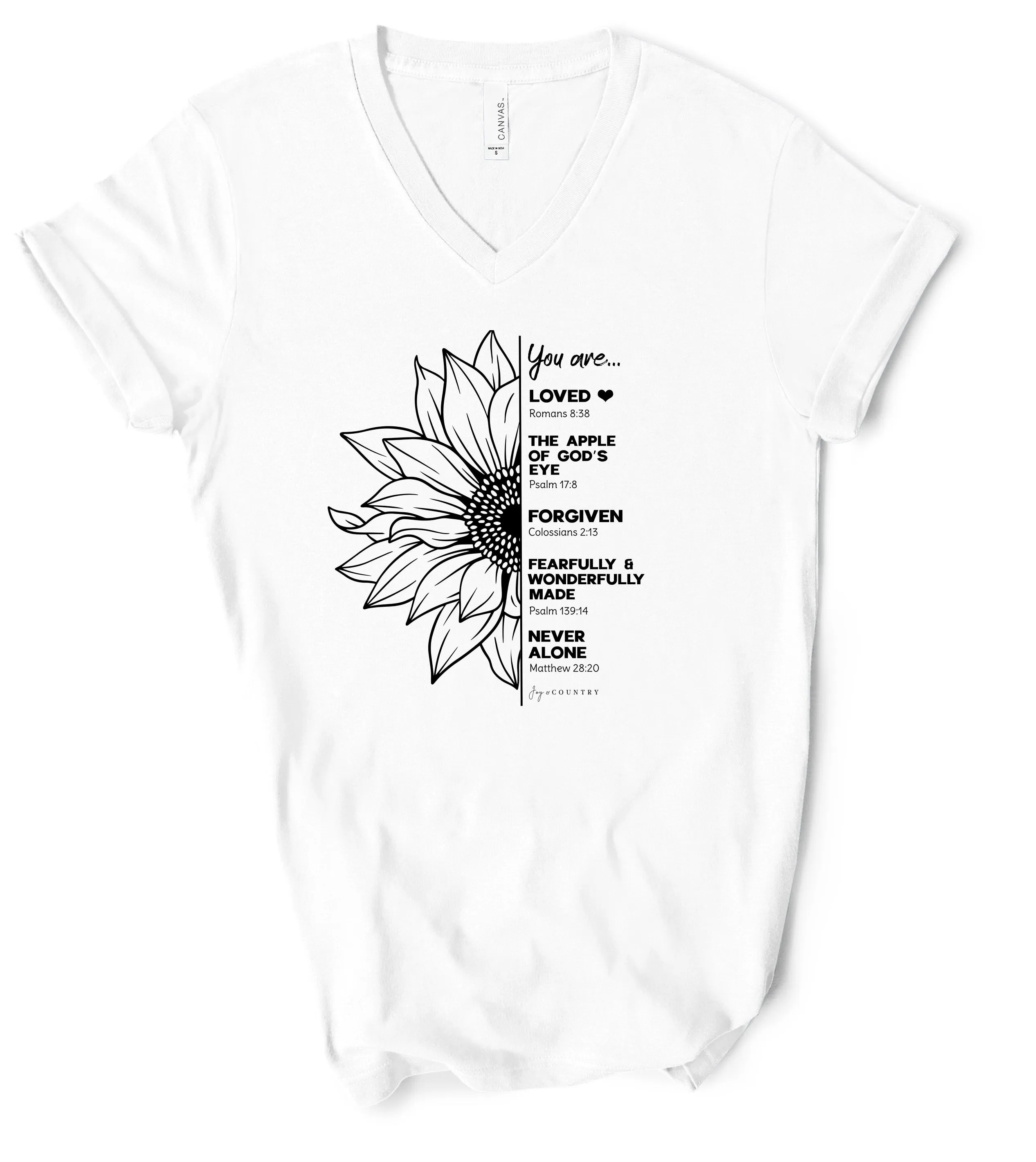 You Are Loved Sunflower Scriptures - Unisex V-Neck Tee
