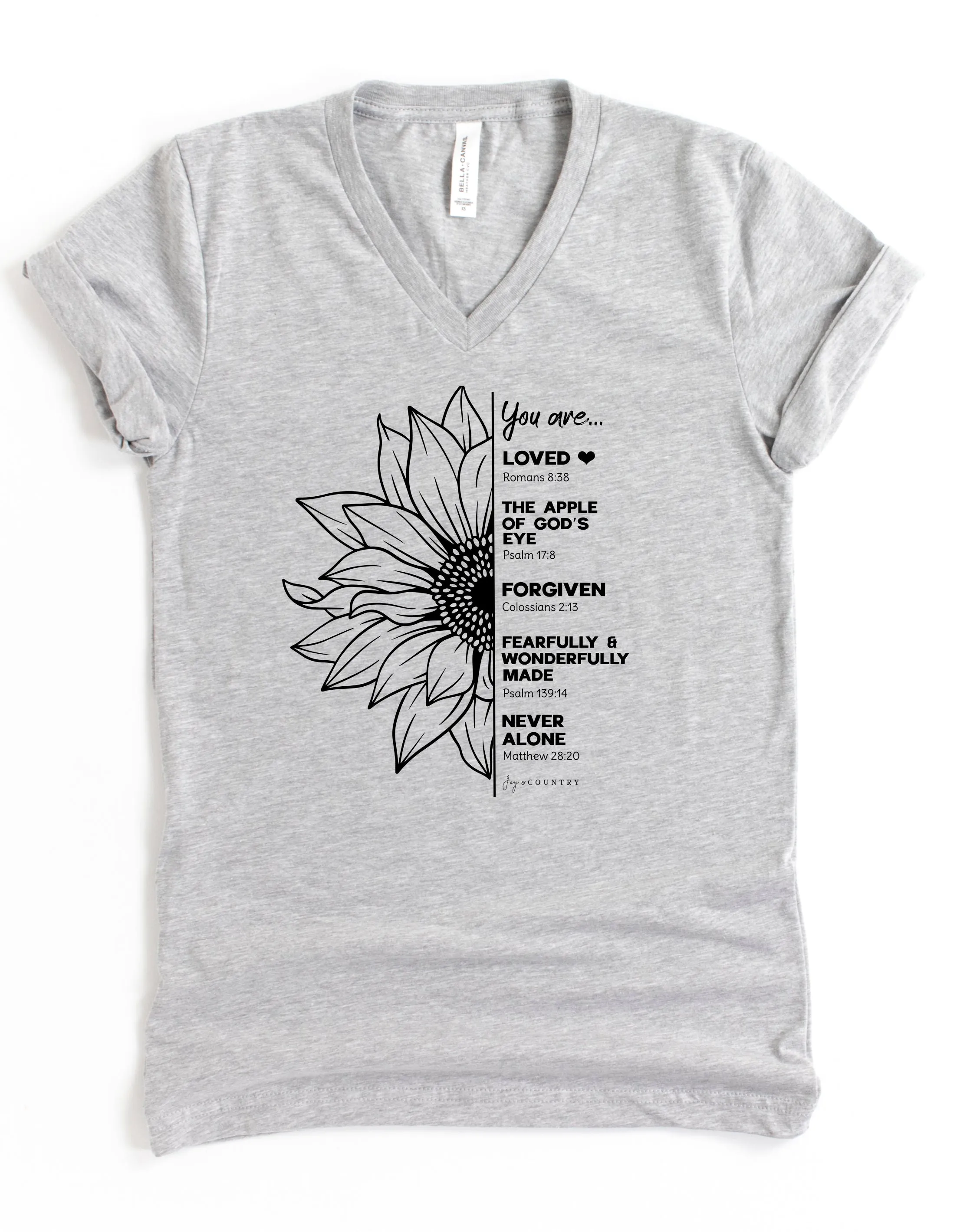 You Are Loved Sunflower Scriptures - Unisex V-Neck Tee