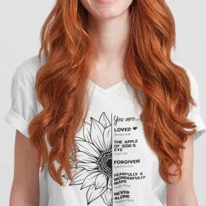 You Are Loved Sunflower Scriptures - Unisex V-Neck Tee