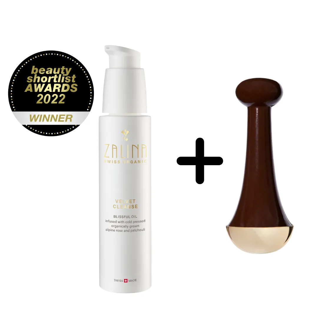 ZALINA KANSA WAND  - FACIAL DETOXIFYING MASSAGE TOOL   ORGANIC VELVET CLEANSING OIL