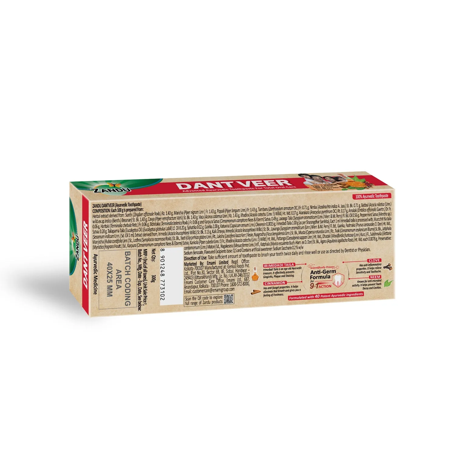 Zandu Dantveer Ayurvedic Toothpaste for Total Dental Care (Scientifically Proven)-500g