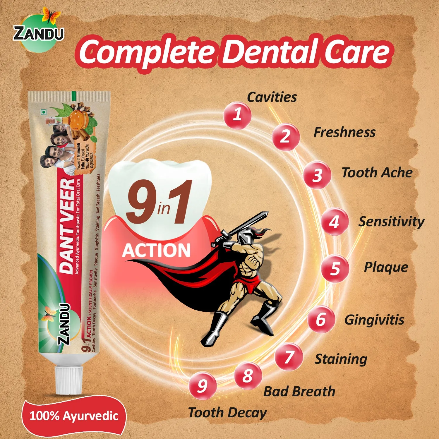 Zandu Dantveer Ayurvedic Toothpaste for Total Dental Care (Scientifically Proven)-500g