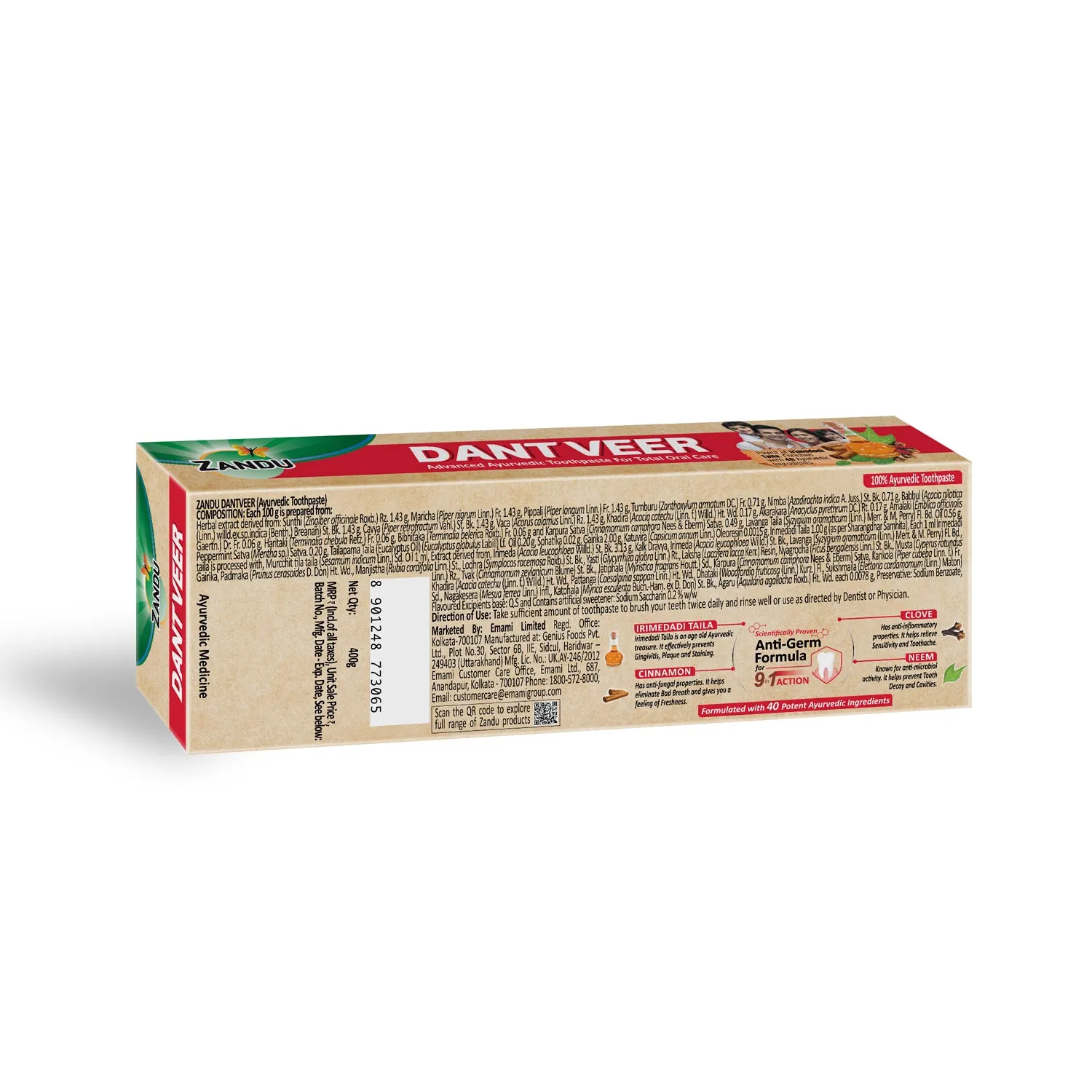 Zandu Dantveer Ayurvedic Toothpaste for Total Dental Care (Scientifically Proven)-500g